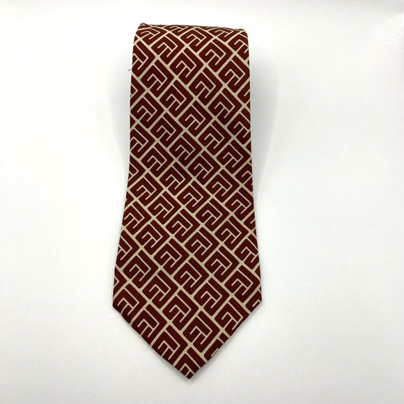 VTG Polo Ralph Lauren Mens Silk Tie Necktie Bordeaux Wine Abstract Squares USA - Picture 2 of 7